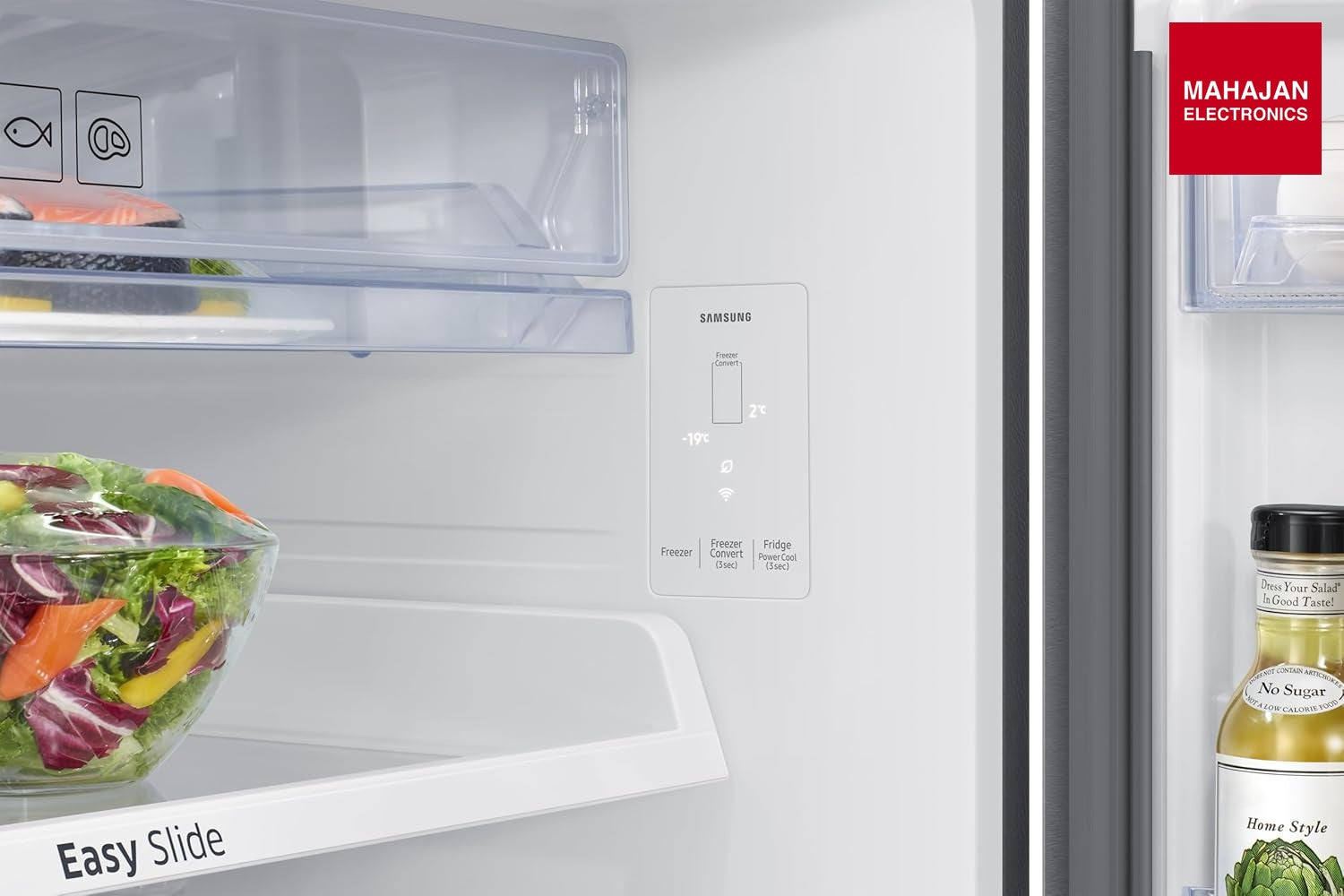 Samsung RT56HG7A61 refrigerator secondary image with Mahajan Electronics logo
