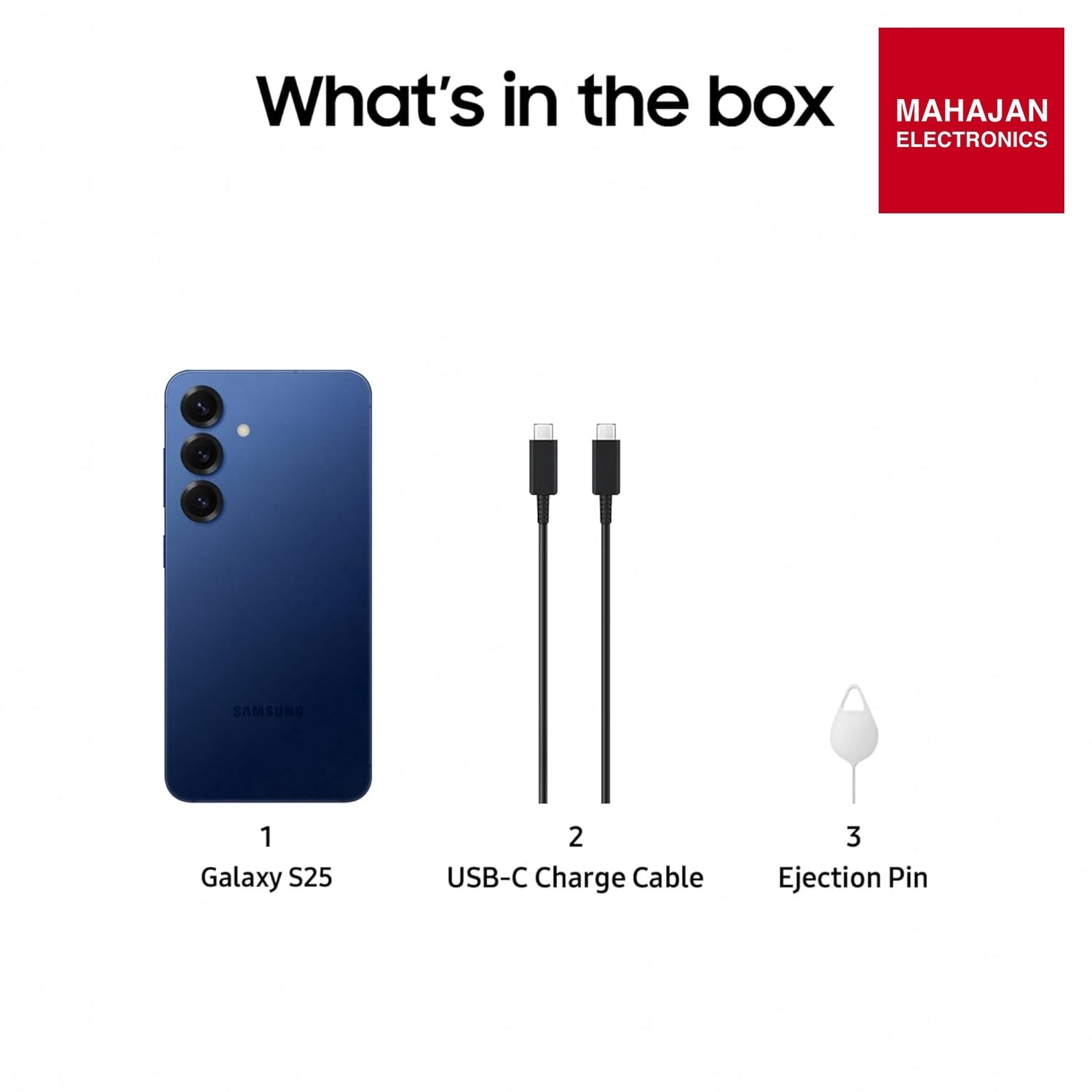 Samsung Galaxy S25 Navy secondary image with Mahajan Electronics logo