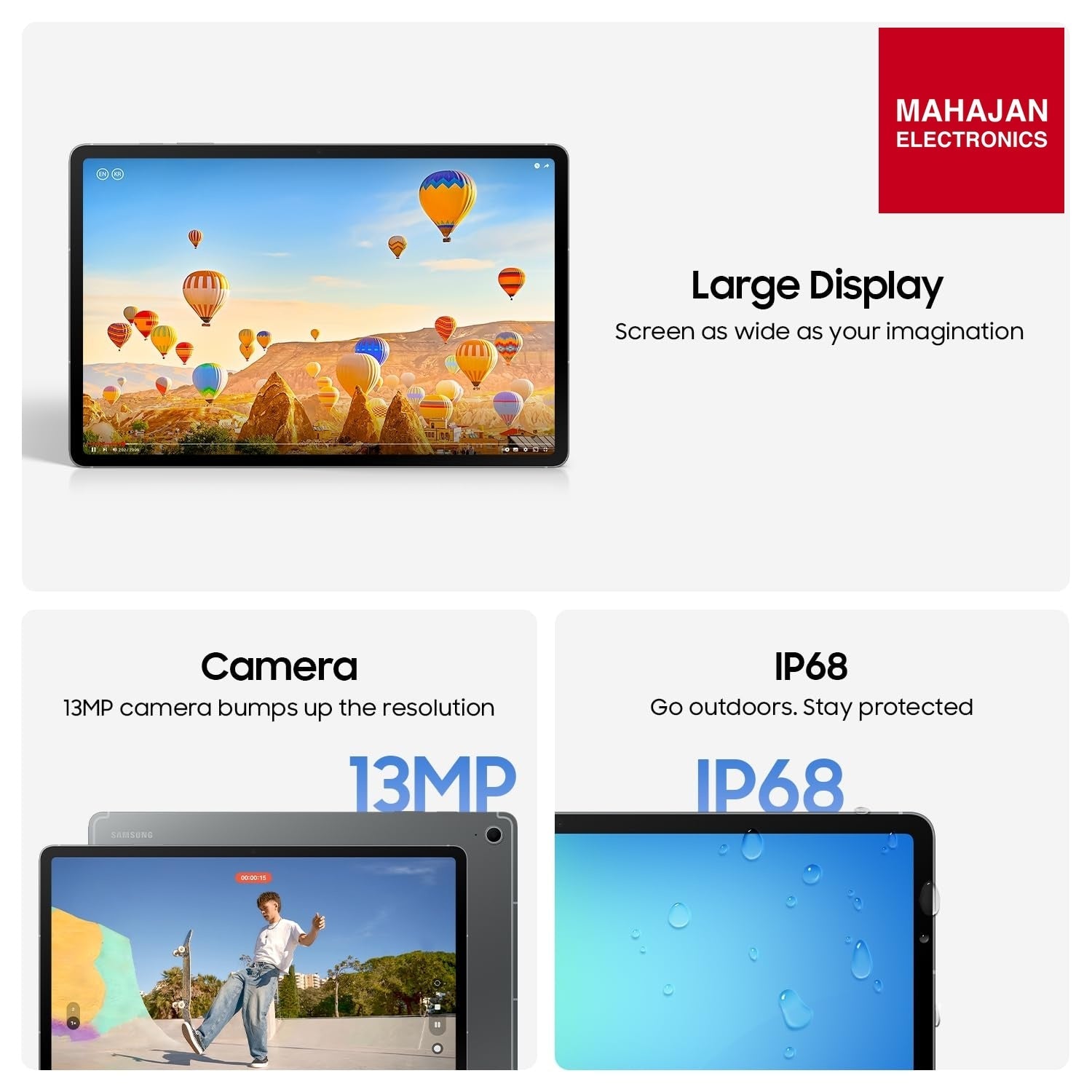 Samsung Galaxy Tab S10 FE Plus secondary image with Mahajan Electronics logo