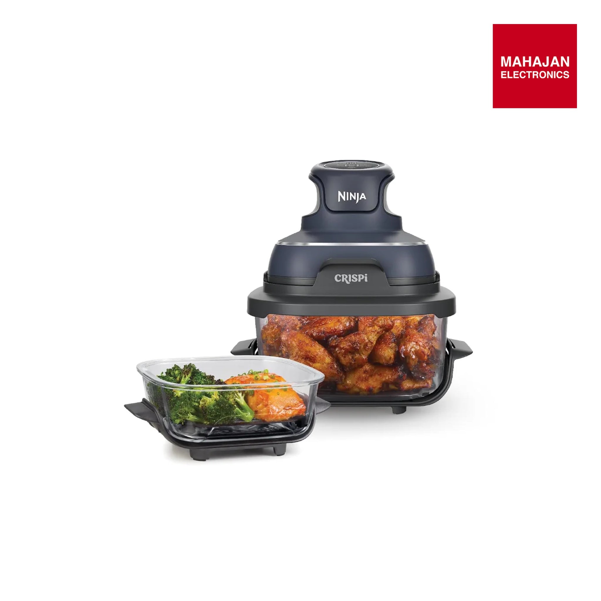 Ninja FN101EUGY CRISPi Portable Air Fryer, 3.8 L, 4-in-1: Airfry, Roasting, Keeping Warm, Crispy Warming, Space-Saving Compact Design, 2 Removable Glass Trays & Lids, 1700 W, Grey Ninja Mahajan Electronics