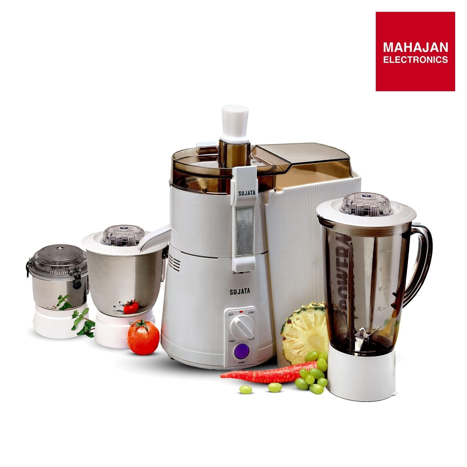 Sujata Powermatic Maxima 900W Juicer Mixer Grinder | 22000 RPM | 3 Jars | 90 Min Continuous Run | Mahajan Electronics Delhi NCR Sujata