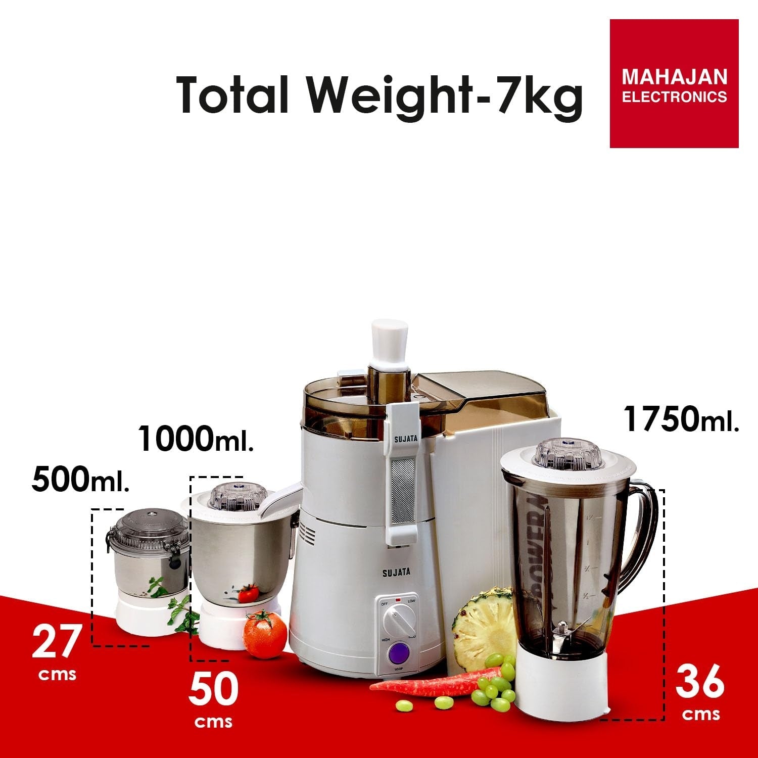 Sujata Powermatic Maxima 900W Juicer Mixer Grinder | 22000 RPM | 3 Jars | 90 Min Continuous Run | Mahajan Electronics Delhi NCR Sujata