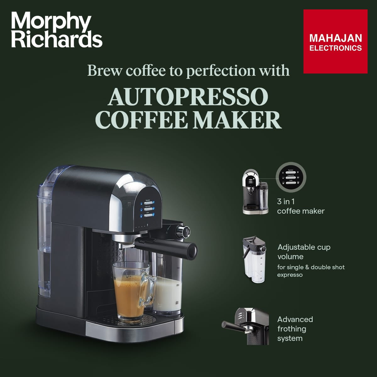 Morphy Richards Autopresso 1350 W Milk Frother and Coffee Maker Black - Mahajan Electronics Online