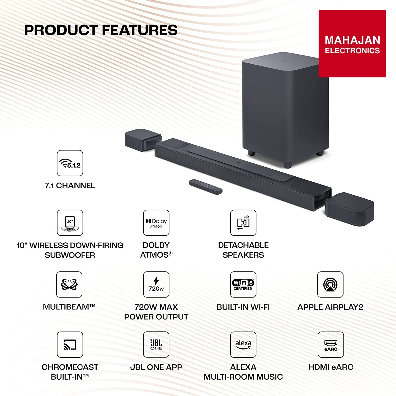 JBL Bar 800 Pro, 7.1 (5.1.2) Channel Truly Wireless Soundbar with True Dolby Atmos - Mahajan Electronics Online