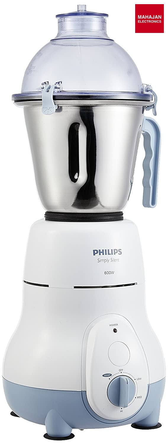 Philips Simple Silent Vertical HL1643 600-Watt Mixer Grinder with 5 Jars (Blue) - Mahajan Electronics Online