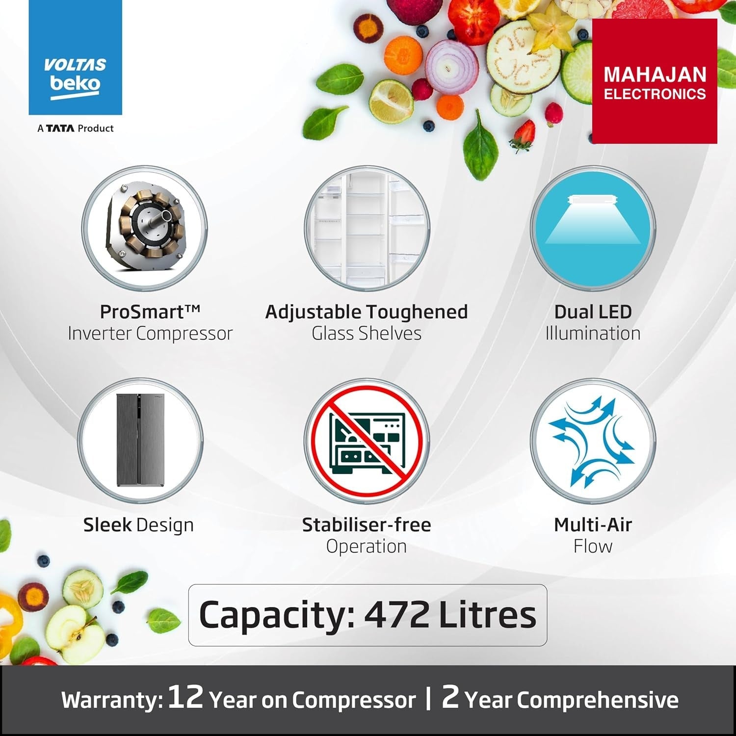 Voltas Beko RSB495 refrigerator secondary image with Mahajan Electronics logo
