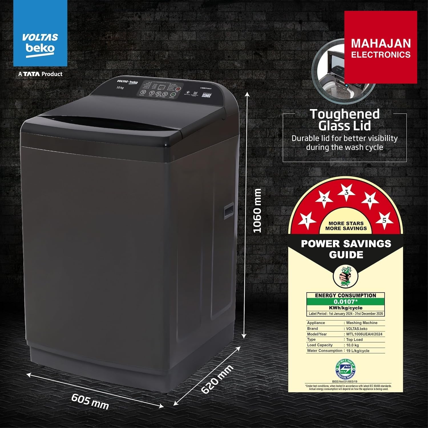 Voltas Beko WTL1006 washing machine secondary image with Mahajan Electronics logo