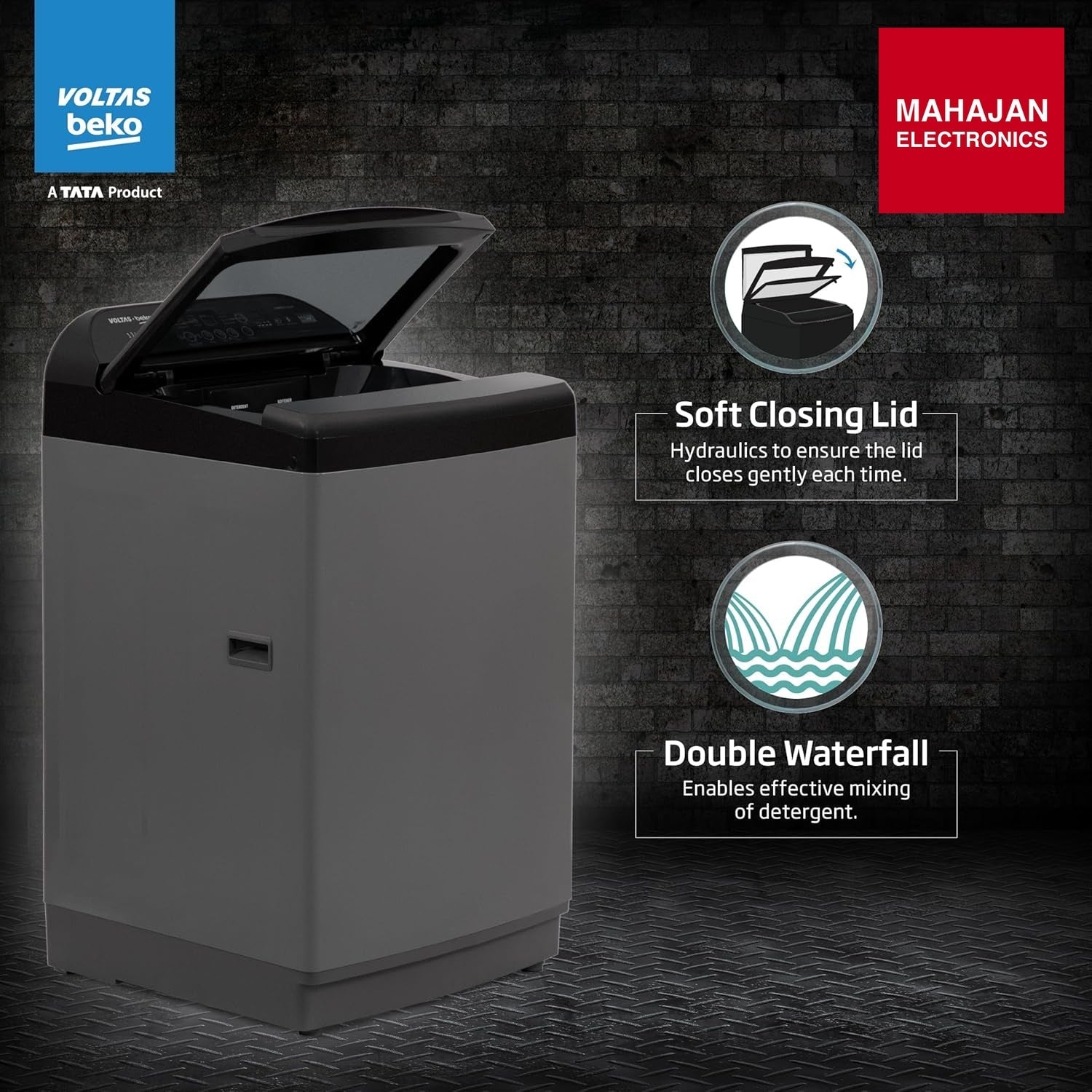Voltas Beko WTL1106UEA/SPB0OD 11 Kg 5 Star Fully Automatic Top Load Washing Machine (Grey) | Double Waterfall Technology | LED Display | Drum Clean | 700 RPM Spin Speed – Buy Online at Mahajan Electronics Voltas Beko
