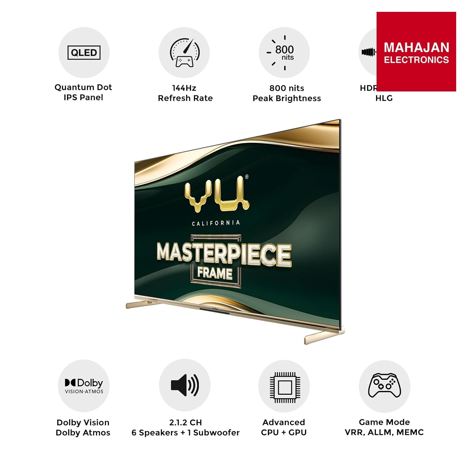 Vu 65 inches Masterpiece Frame Series 3 Years warranty 4K QLED TV (Armani Gold) 164cm VU Technologies