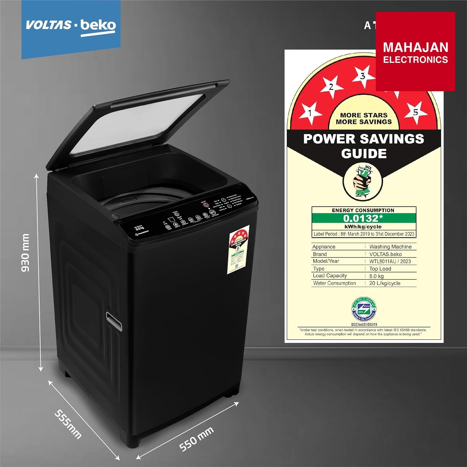 Voltas Beko 8 Kg 5 Star Top Load Fully Automatic washing machine ( Black )WTL8011AU/BPC00D Voltas Beko