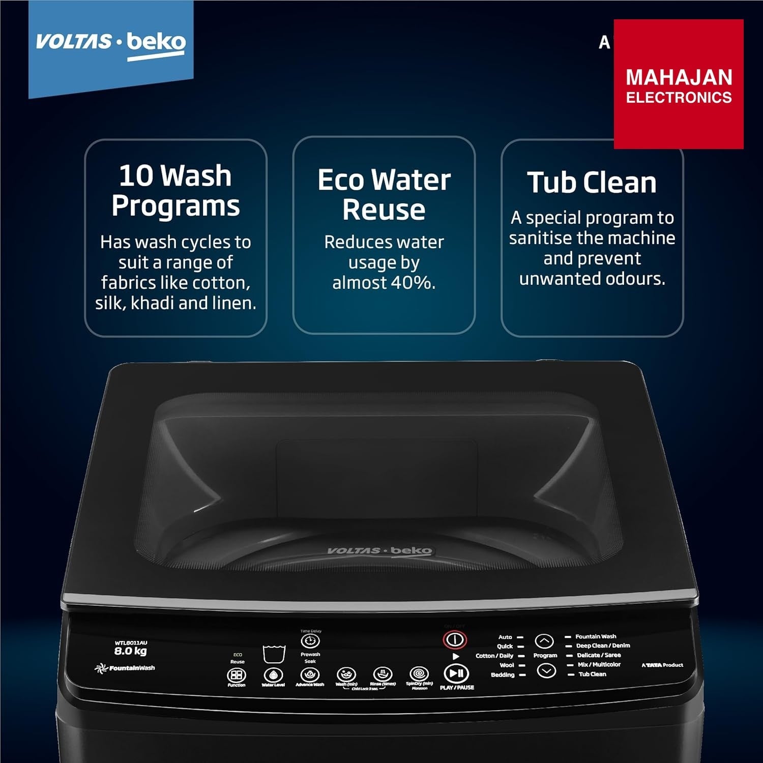 Voltas Beko 8 Kg 5 Star Top Load Fully Automatic washing machine ( Black )WTL8011AU/BPC00D Voltas Beko