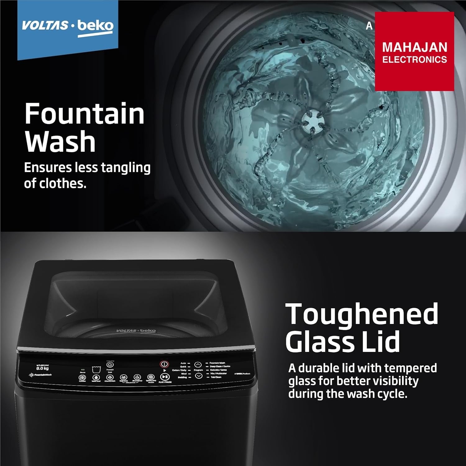 Voltas Beko 8 Kg 5 Star Top Load Fully Automatic washing machine ( Black )WTL8011AU/BPC00D Voltas Beko