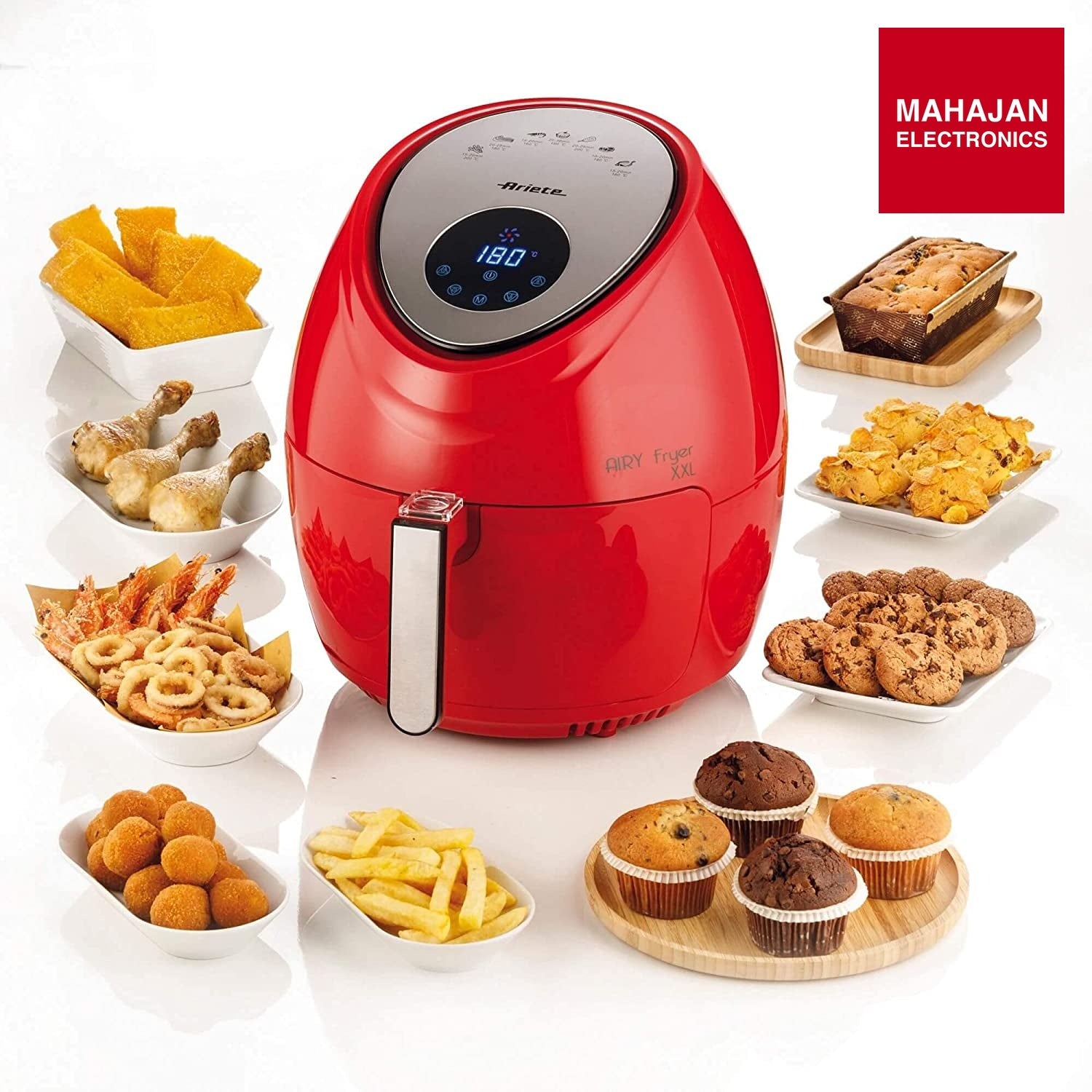Ariete 4618, Airy Fryer XXL, Air Fryer, 5.5 Liters, Fries Without Oil 2.5 kg of Chips, 1800 Watt, Red – Mahajan Electronics Online.