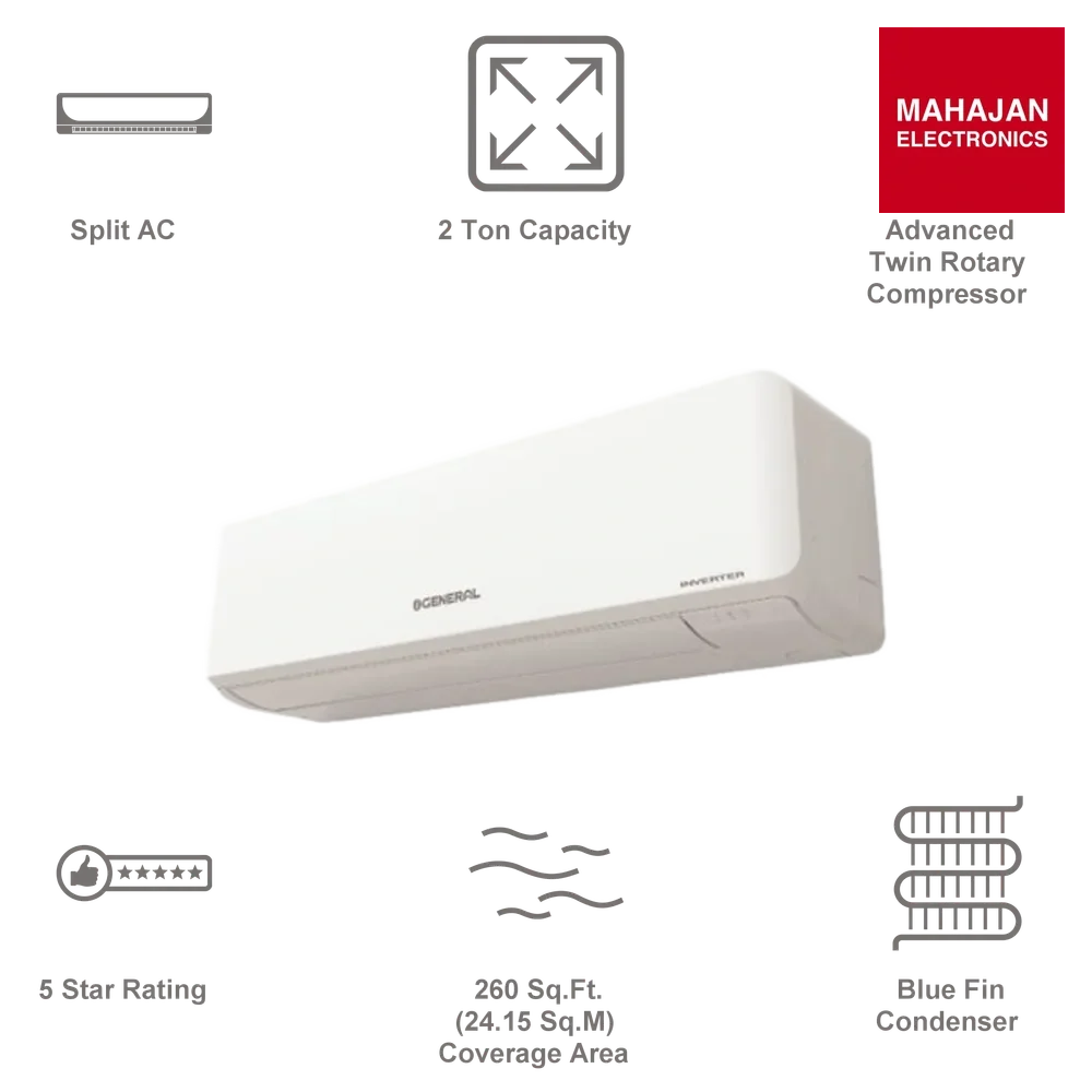 O’General ASGG24KJTA-B 2 Ton 3 Star Inverter Split AC (Hot & Cold, Copper Condenser, R32, Hyper Tropical Rotary Compressor, 10-Year Warranty) OGeneral