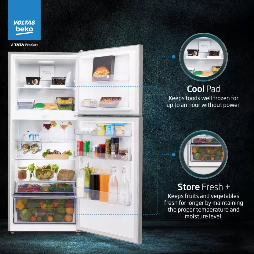 Voltas Beko RFF4653XPCF 432 L Frost Free Double Door Top Mount 2 Star Refrigerator Mahajan Electronics Online