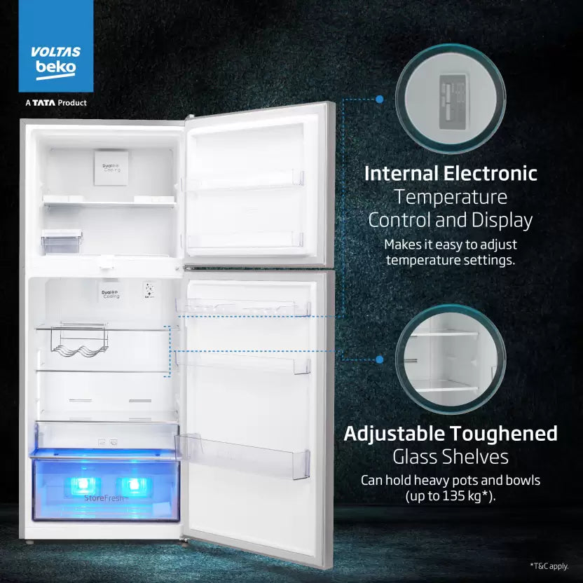 Voltas Beko RFF4653XPCF 432 L Frost Free Double Door Top Mount 2 Star Refrigerator Mahajan Electronics Online