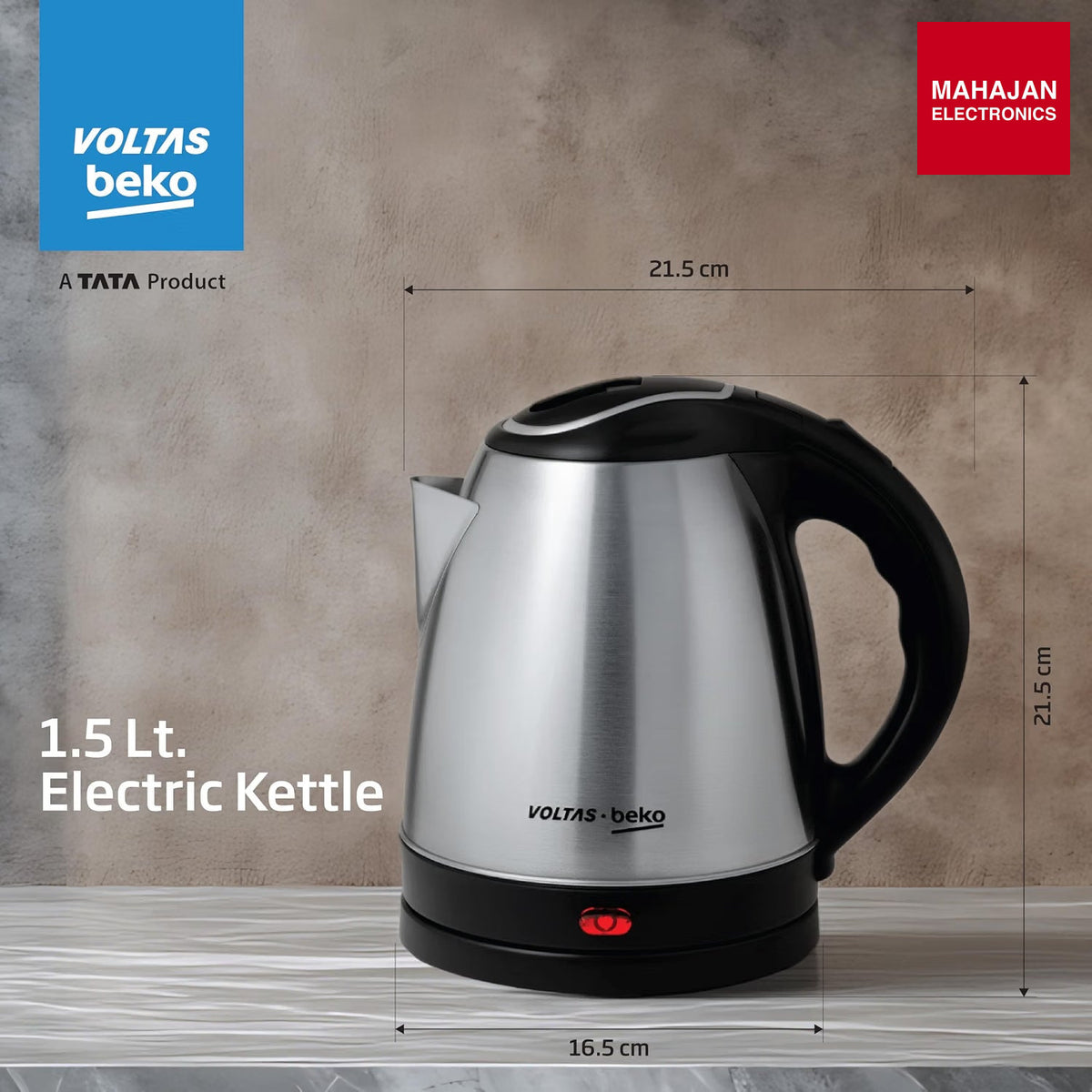 Voltas Beko K135X15H-SL 1.5 L Electric Kettle | 1350W Fast Boil | Stainless Steel | Auto Cut-Off &amp – Mahajan Electronics Online.
