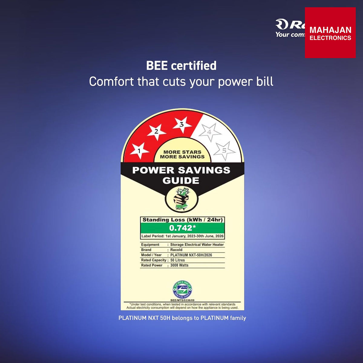 Racold Platinum Nxt 50L RHS horizontal water heater with Titanium Plus technology – Mahajan Electronics Online.
