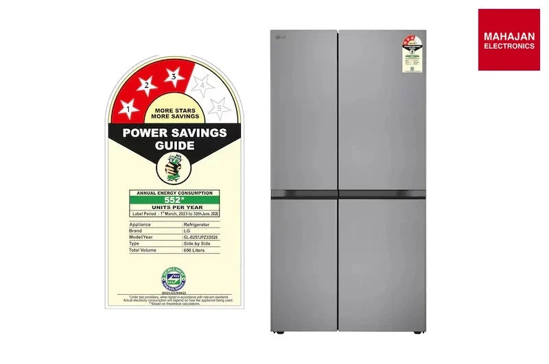 LG GL-B257JPZ3 650L Side-by-Side Refrigerator | Convertible | Smart Inverter Compressor | Multi-Air Flow | Shiny Steel | 3 Star-Online Mahajan Electronics