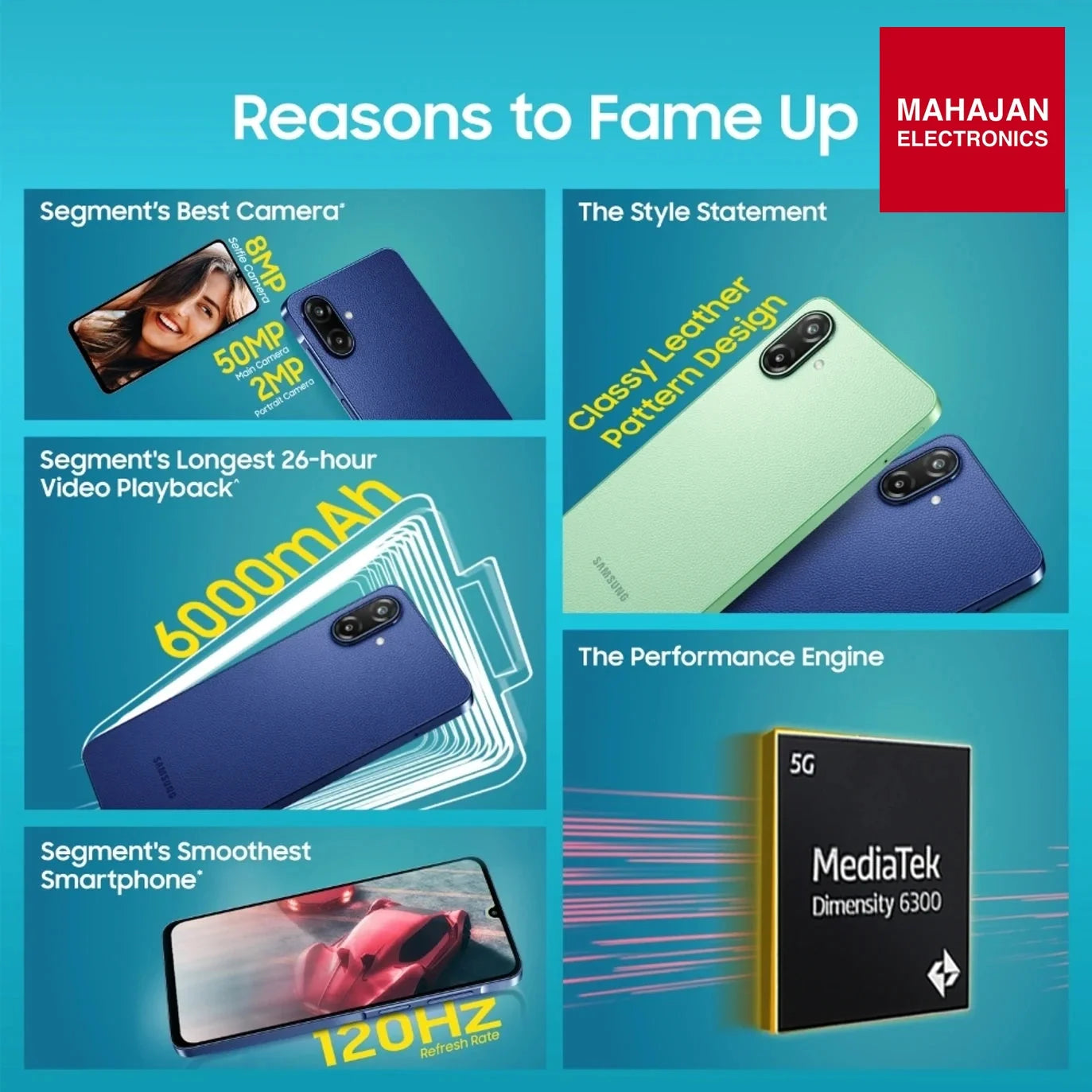 Samsung Galaxy F70e 5G (Spotlight Blue, 128 GB) (4 GB RAM) | 6000 mAh Battery | Dimensity 6300 | Octa Core – Mahajan Electronics Online.