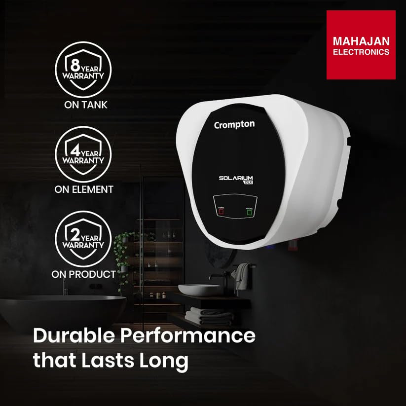 Crompton Solarium DLX 25L Storage Water Heater | 2000W Heating | Glass Lined Tank | Smart Shield Corrosion Protection | 3-Level Safety | White – Mahajan Electronics Online