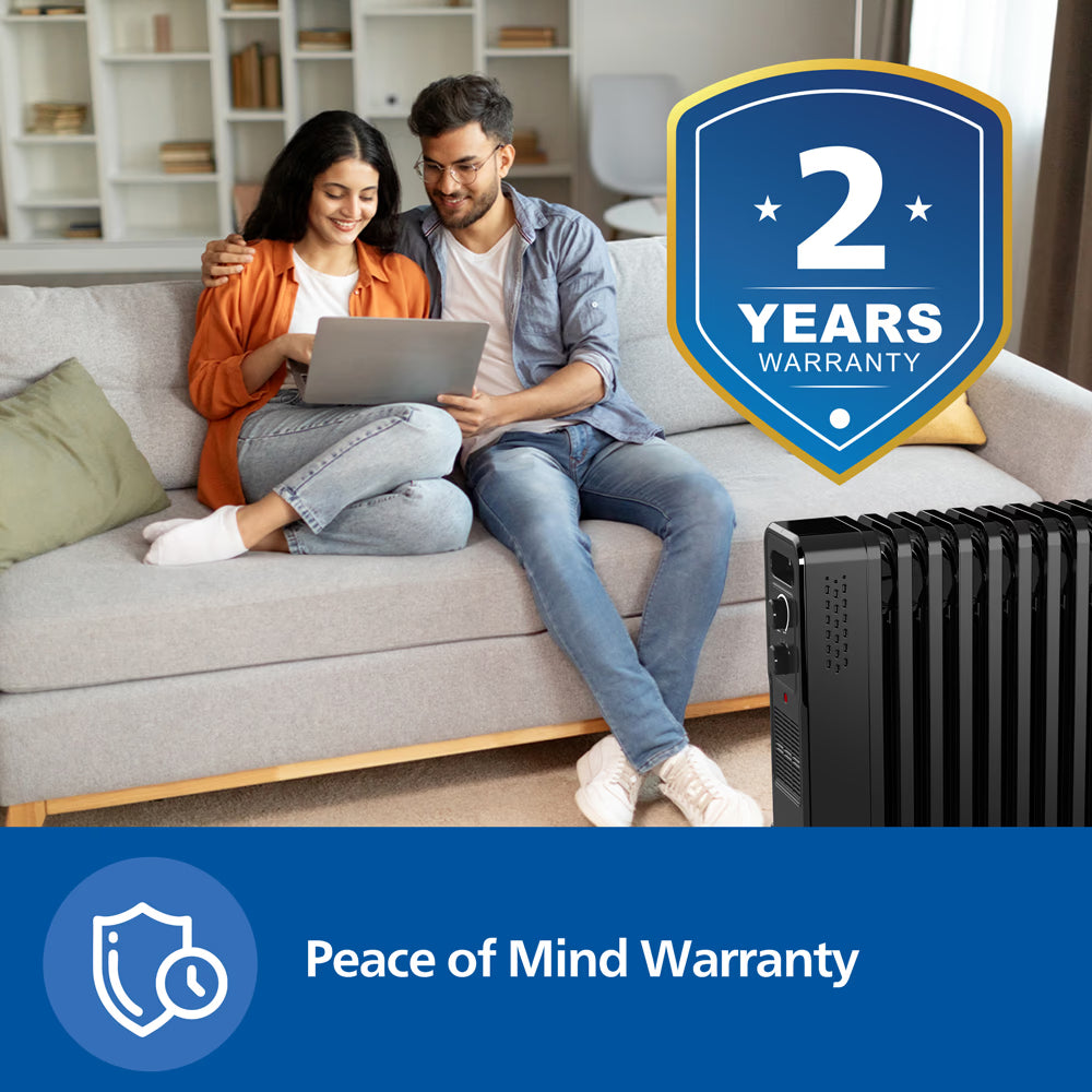 Philips CX3011/01 11Fin (Oil Filled Radiator)|Room Heater|2900W|3 Heat Settings & PTC Fan  Wheels| Comfortable Breathing|360° Heating (Black) Mahajan Electronics Online