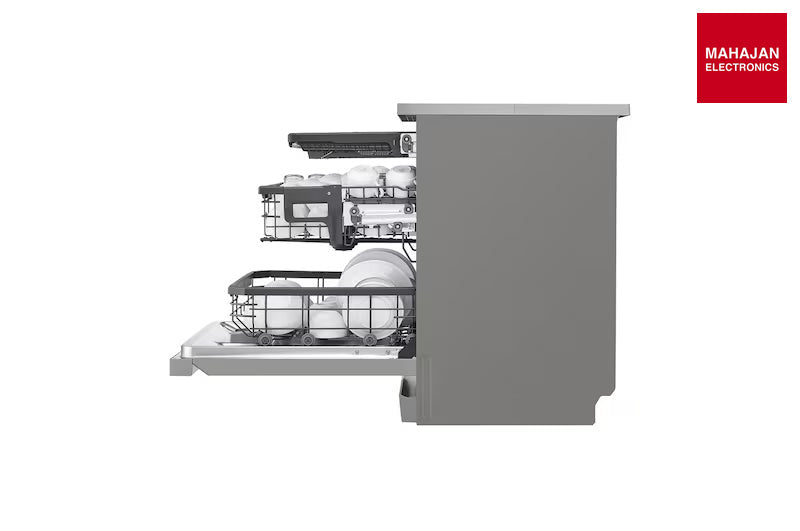 LG DFB435FV Dishwasher, TrueSteam™, 15 Place Setting, QuadWash™, ThinQ™ (Wi-Fi), Auto Open Door, Prime Silver – Mahajan Electronics Online.