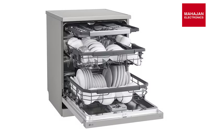 LG DFB435FV Dishwasher, TrueSteam™, 15 Place Setting, QuadWash™, ThinQ™ (Wi-Fi), Auto Open Door, Prime Silver – Mahajan Electronics Online.