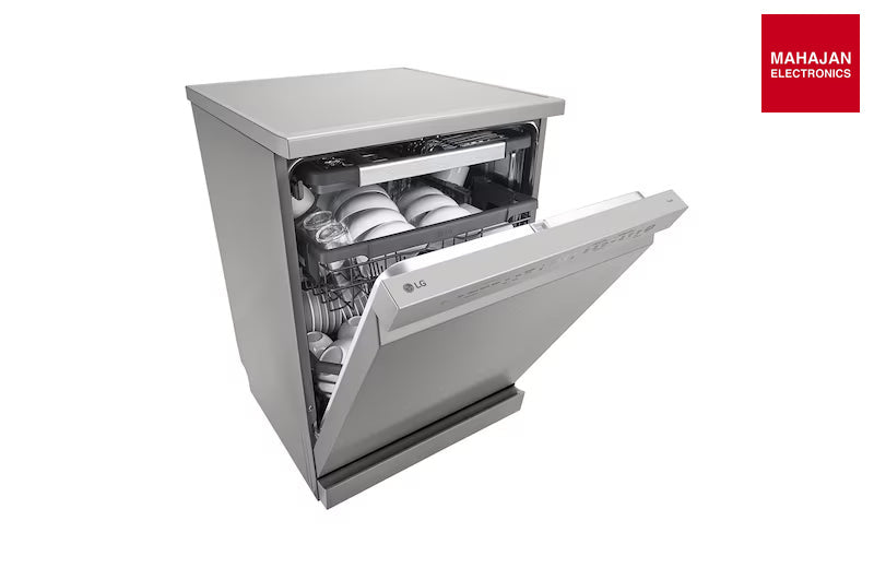 LG DFB435FV Dishwasher, TrueSteam™, 15 Place Setting, QuadWash™, ThinQ™ (Wi-Fi), Auto Open Door, Prime Silver – Mahajan Electronics Online.