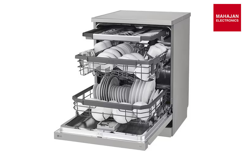 LG DFB435FV Dishwasher, TrueSteam™, 15 Place Setting, QuadWash™, ThinQ™ (Wi-Fi), Auto Open Door, Prime Silver – Mahajan Electronics Online.