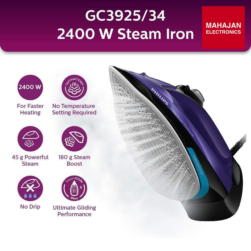 Philips GC3925/34 Steam Iron 2400 Watts | PowerSteam Technology | Ceramic Soleplate | Vertical Steaming Philips