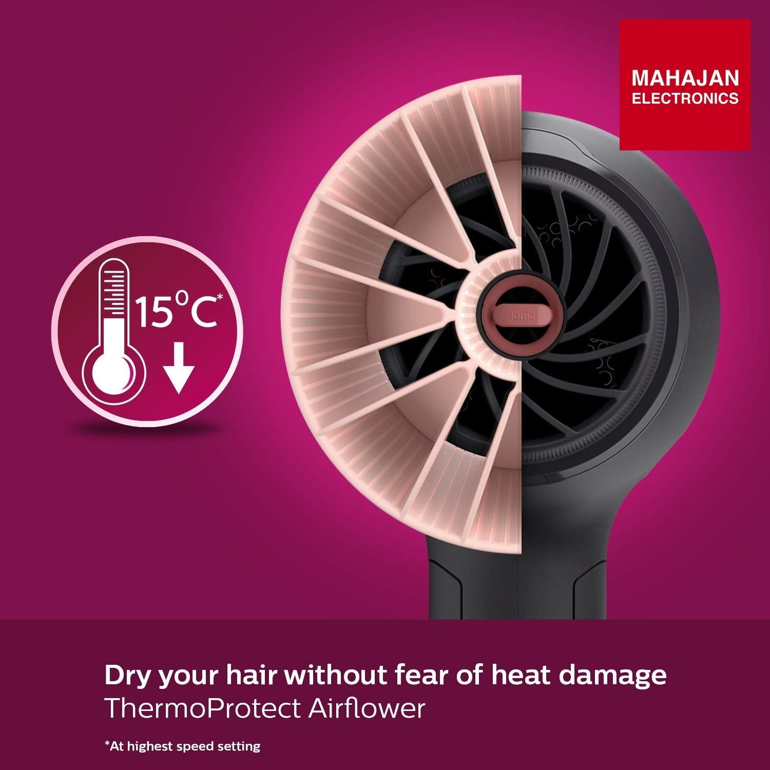 Philips BHD356/10 Professional Hair Dryer 2100W | ThermoProtect AirFlower Technology | Advanced Ionic Care | Foldable Handle | 6 Heat & Speed Settings | Black Philips