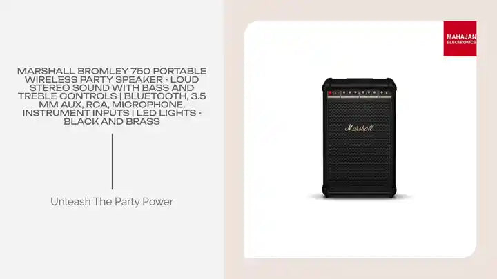 Marshall Bromley 750 Portable Wireless Party Speaker - Loud Stereo Sound with Bass and Treble Controls | Bluetooth, 3.5 mm Aux, RCA, Microphone, Instrument Inputs | LED Lights - Black and Brass by@Outfy