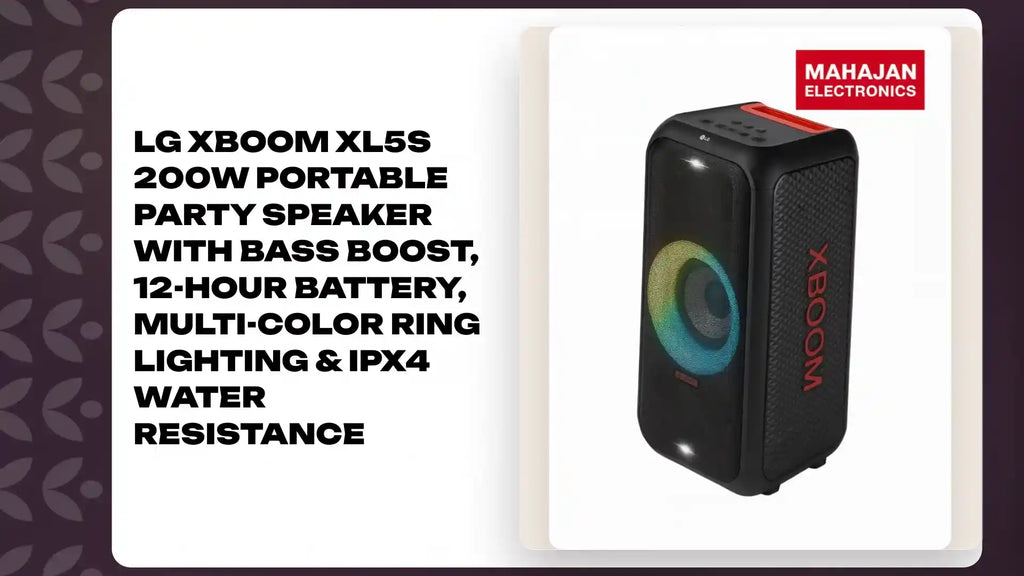 LG XBOOM XL5S 200W Portable Party Speaker with Bass Boost, 12-Hour Battery, Multi-Color Ring Lighting & IPX4 Water Resistance by@Outfy