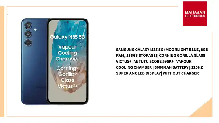 Samsung Galaxy M35 5G (Moonlight Blue, 8GB RAM, 256GB Storage)| Corning Gorilla Glass Victus+| AnTuTu Score 595K+ | Vapour Cooling Chamber | 6000mAh Battery | 120Hz Super AMOLED Display| Without Charger by@Outfy