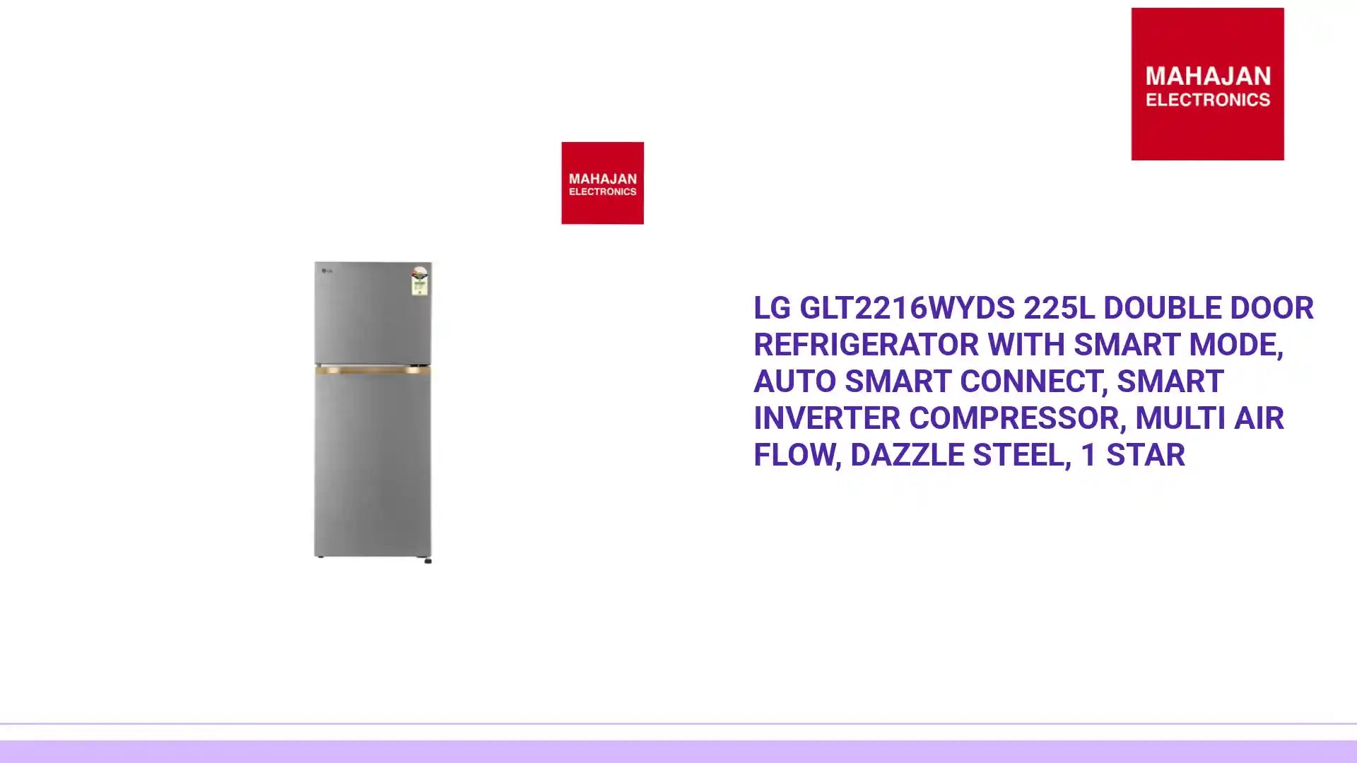 LG GLT2216WYDS 225L Double Door Refrigerator with Smart Mode, Auto Smart Connect, Smart Inverter Compressor, Multi Air Flow, Dazzle Steel, 1 Star by@Outfy