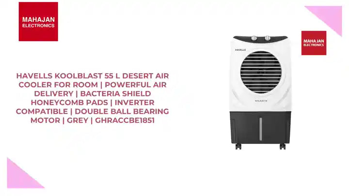 Havells Koolblast 55 L Desert Air Cooler for Room | Powerful Air Delivery | Bacteria Shield Honeycomb Pads | Inverter Compatible | Double Ball Bearing Motor | Grey | GHRACCBE1851 by@Outfy