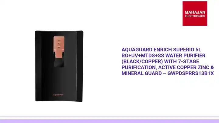 Aquaguard Enrich Superio 5L RO+UV+MTDS+SS Water Purifier (Black/Copper) with 7-Stage Purification, Active Copper Zinc &amp; Mineral Guard &ndash; GWPDSPRRS13B1X by@Outfy
