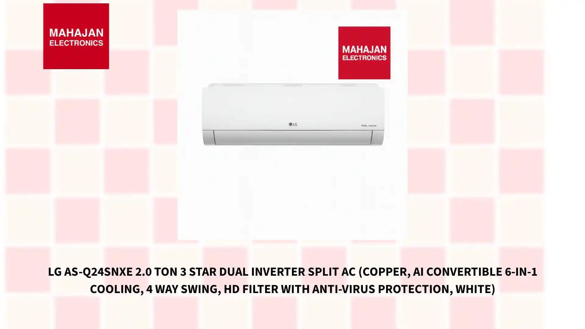 LG AS-Q24SNXE 2.0 Ton 3 Star DUAL Inverter Split AC (Copper, AI Convertible 6-in-1 Cooling, 4 Way Swing, HD Filter with Anti-Virus Protection, White) by@Outfy