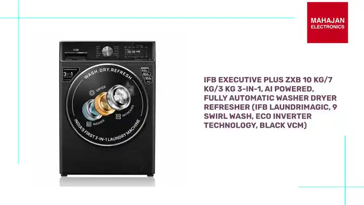 IFB EXECUTIVE PLUS ZXB 10 Kg/7 Kg/3 Kg 3-in-1, AI Powered, Fully Automatic Washer Dryer Refresher (IFB Laundrimagic, 9 Swirl Wash, Eco Inverter Technology, Black VCM) by@Outfy