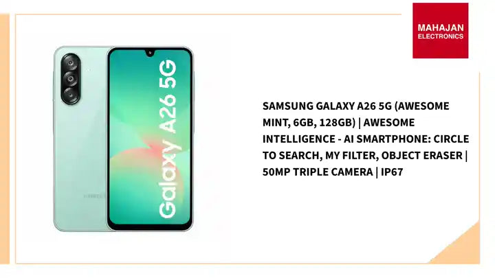 Samsung Galaxy A26 5G (Awesome Mint, 6GB, 128GB) | Awesome Intelligence - AI Smartphone: Circle to Search, My Filter, Object Eraser | 50MP Triple Camera | IP67 by@Outfy