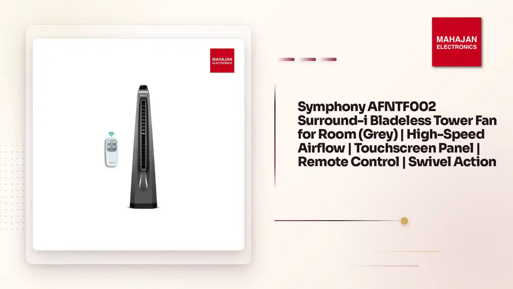 Symphony AFNTF002 Surround-i Bladeless Tower Fan for Room (Grey) | High-Speed Airflow | Touchscreen Panel | Remote Control | Swivel Action by@Outfy