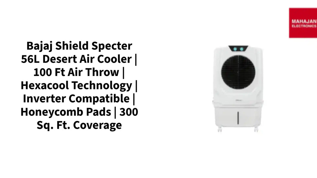 Bajaj Shield Specter 56L Desert Air Cooler | 100 Ft Air Throw | Hexacool Technology | Inverter Compatible | Honeycomb Pads | 300 Sq. Ft. Coverage by@Outfy