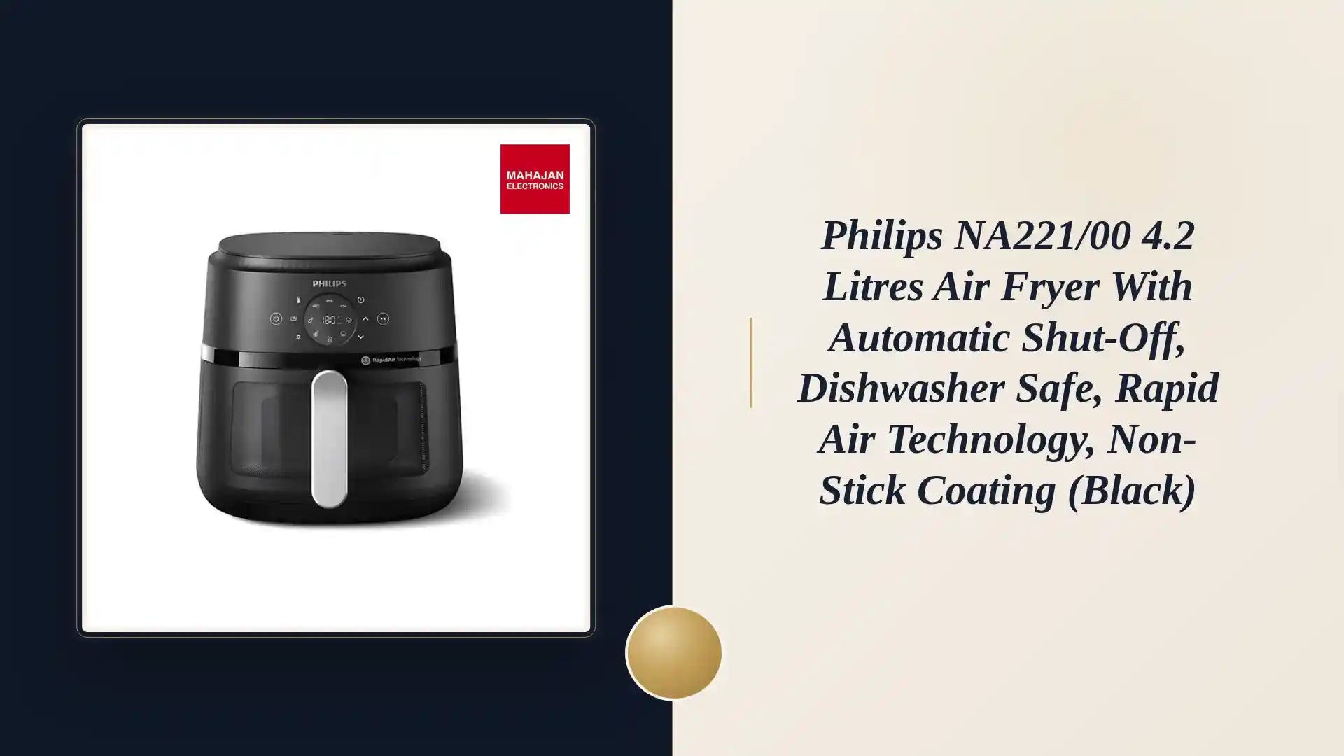 Philips NA221/00 4.2 Litres Air Fryer with Automatic Shut-off, Dishwasher Safe, Rapid Air Technology, Non-Stick Coating (Black) by@Outfy