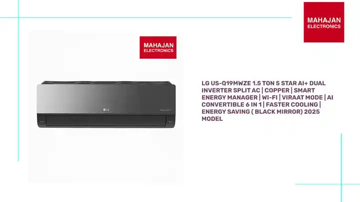 LG US-Q19MWZE 1.5 Ton 5 Star AI+ DUAL Inverter Split AC | Copper | Smart Energy Manager | Wi-Fi | VIRAAT Mode | AI Convertible 6 in 1 | Faster Cooling | Energy Saving ( Black Mirror) 2025 Model by@Outfy