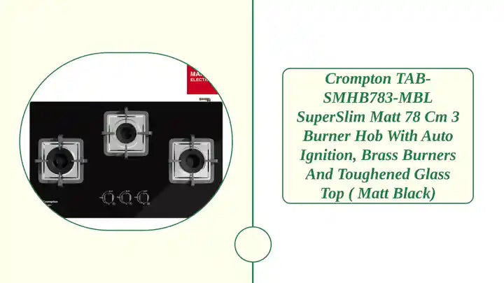 Crompton TAB-SMHB783-MBL SuperSlim Matt 78 cm 3 Burner Hob with Auto Ignition, Brass Burners and Toughened Glass Top ( Matt Black) by@Outfy