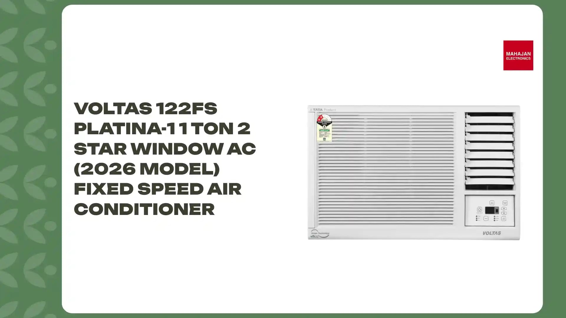 VOLTAS 122FS PLATINA-1 1 Ton 2 Star Window AC (2026 Model) Fixed Speed Air Conditioner by@Outfy