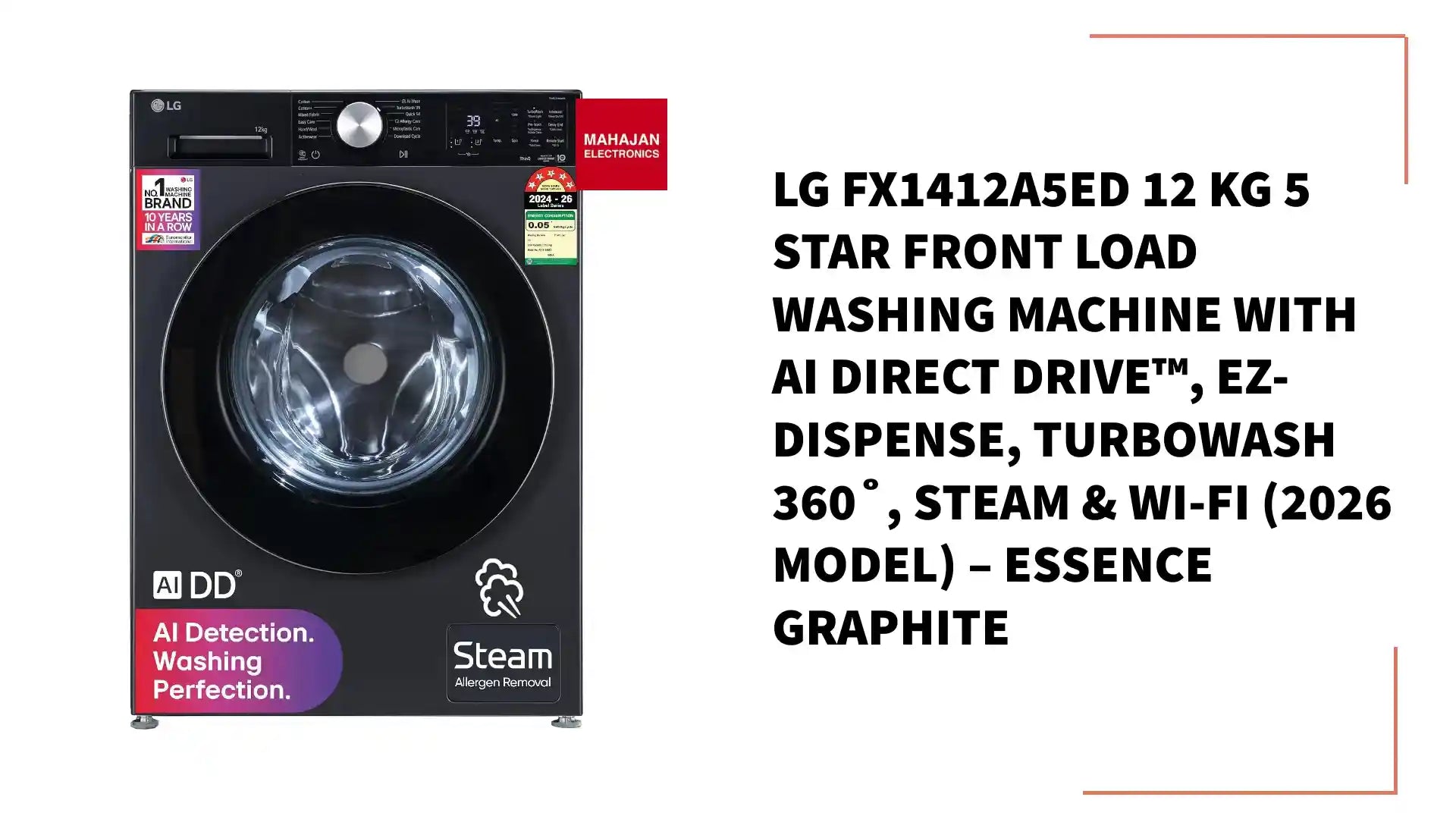 LG FX1412A5ED 12 Kg 5 Star Front Load Washing Machine with AI Direct Drive&trade;, Ez-Dispense, TurboWash 360˚, Steam &amp; Wi-Fi (2026 Model) &ndash; Essence Graphite by@Outfy