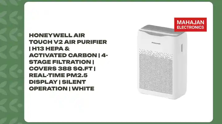 Honeywell Air Touch V2 Air Purifier | H13 HEPA &amp; Activated Carbon | 4-Stage Filtration | Covers 388 Sq.Ft | Real-Time PM2.5 Display | Silent Operation | White by@Outfy