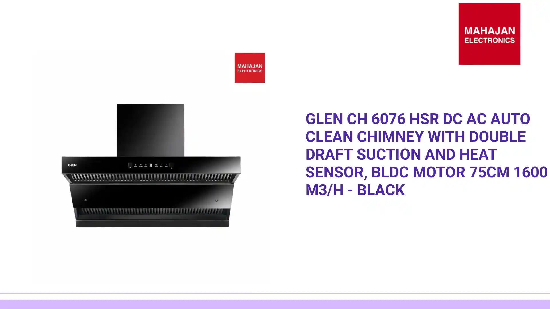 Glen CH 6076 HSR DC AC Auto Clean Chimney with Double Draft Suction and Heat Sensor, BLDC Motor 75cm 1600 m3/h - Black by@Outfy